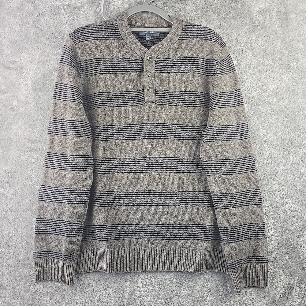 Bonobos Sweater Mens Large Brown Henley Slim Fit Merino‎ Wool Pullover Knit